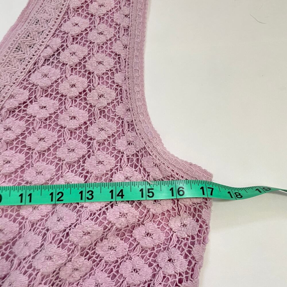 Crochet Tiered Maxi Dress Womens L Pink Purple Cottage Boho Romantic Cotton - Picture 5 of 15